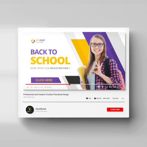 Back to school Youtube thumbnail and social media banner design template cover image.