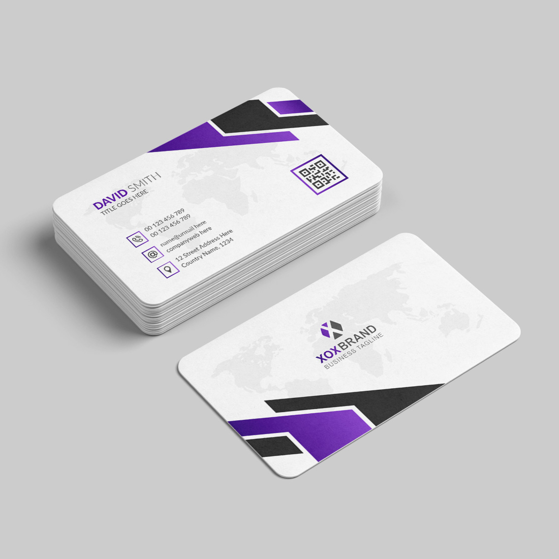 Elegant business card purple and white color preview image.