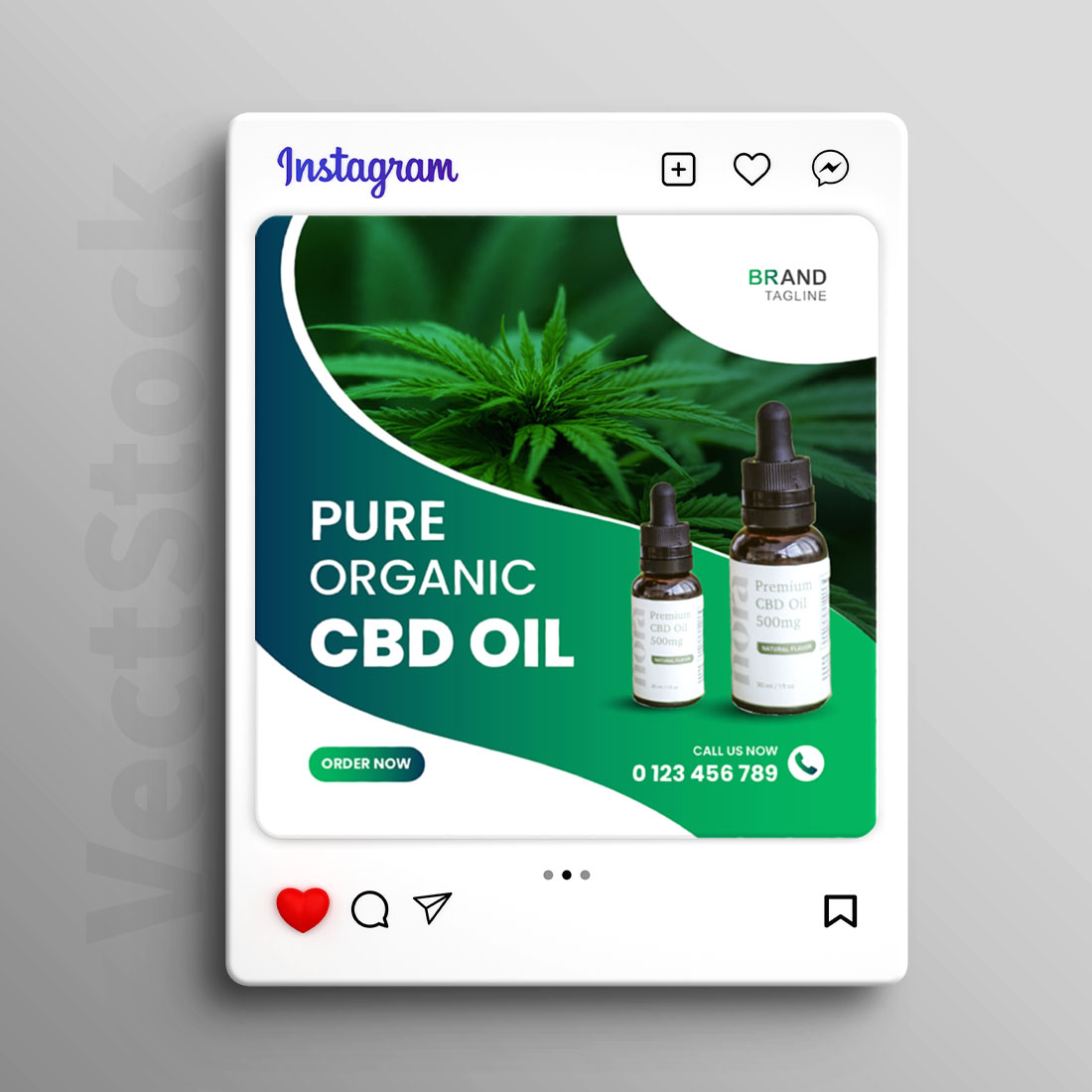 Hemp oil or cbd oil social media post template and web banner preview image.