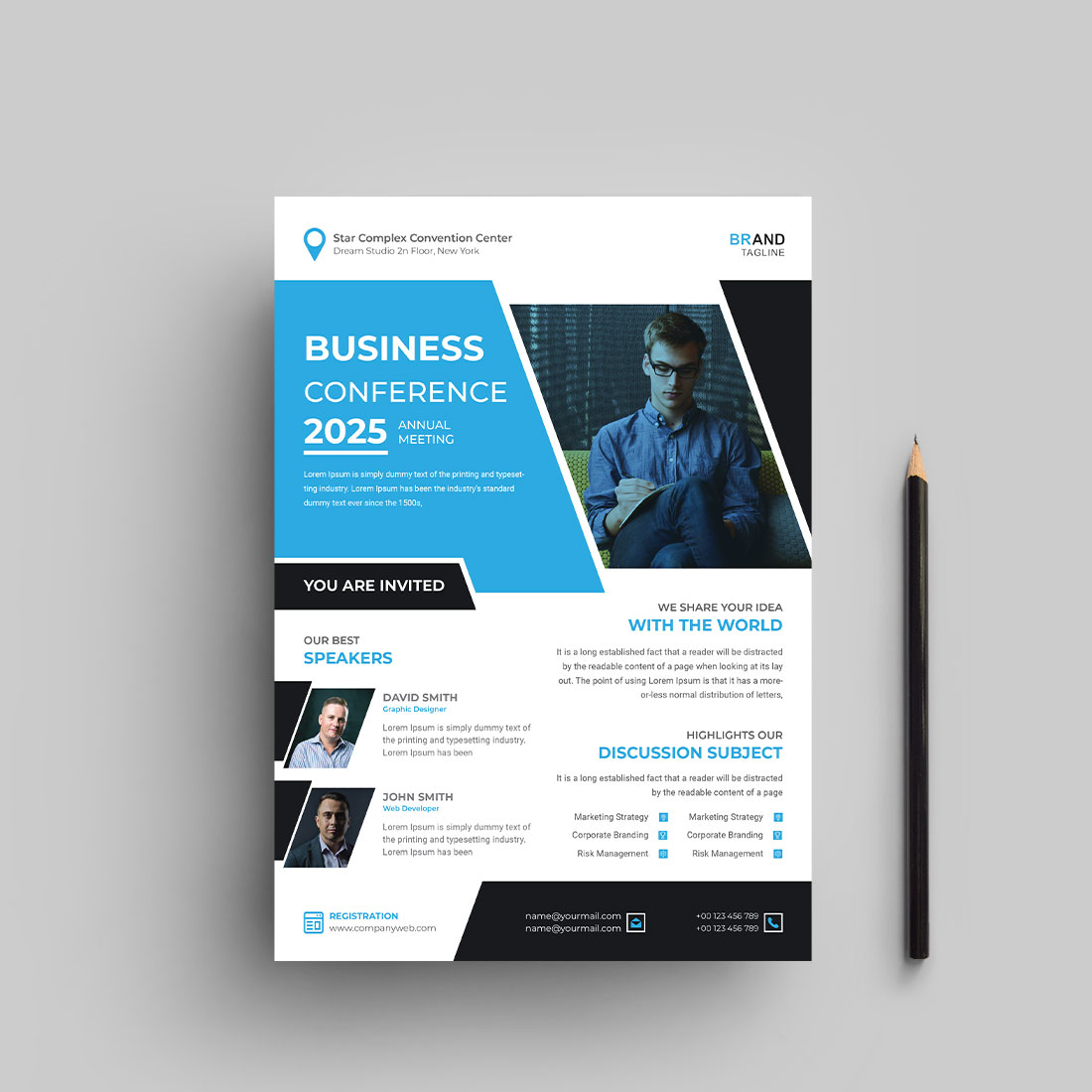Business conference flyer design template cover image.