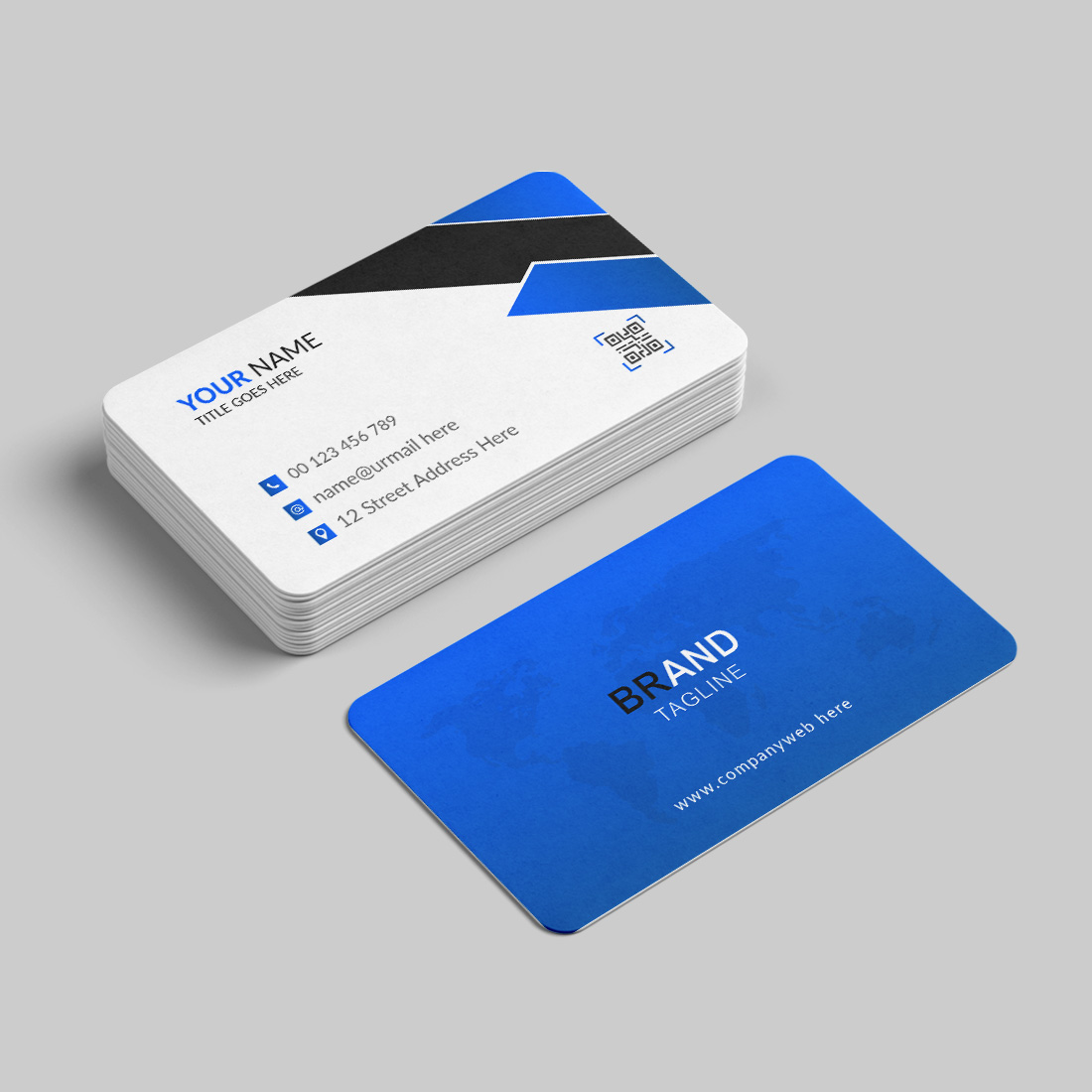 Blue creative business card design template cover image.