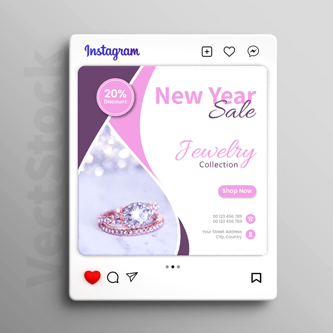 New year jewelry sale social media instagram post template preview image.
