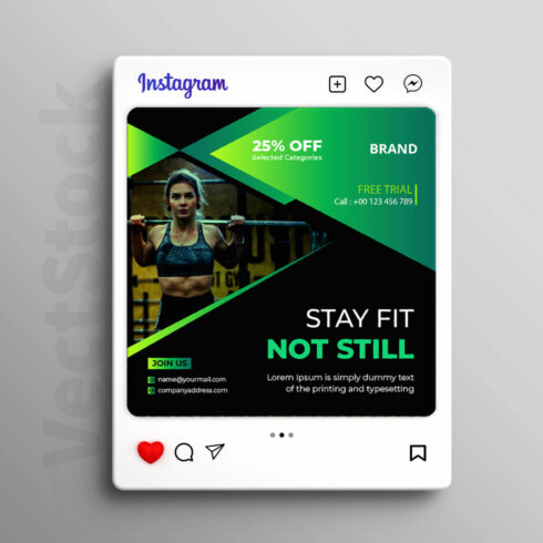 Gym fitness social media Instagram post and banner template design cover image.