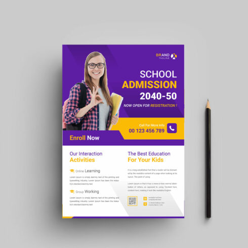 School admission flyer design template cover image.