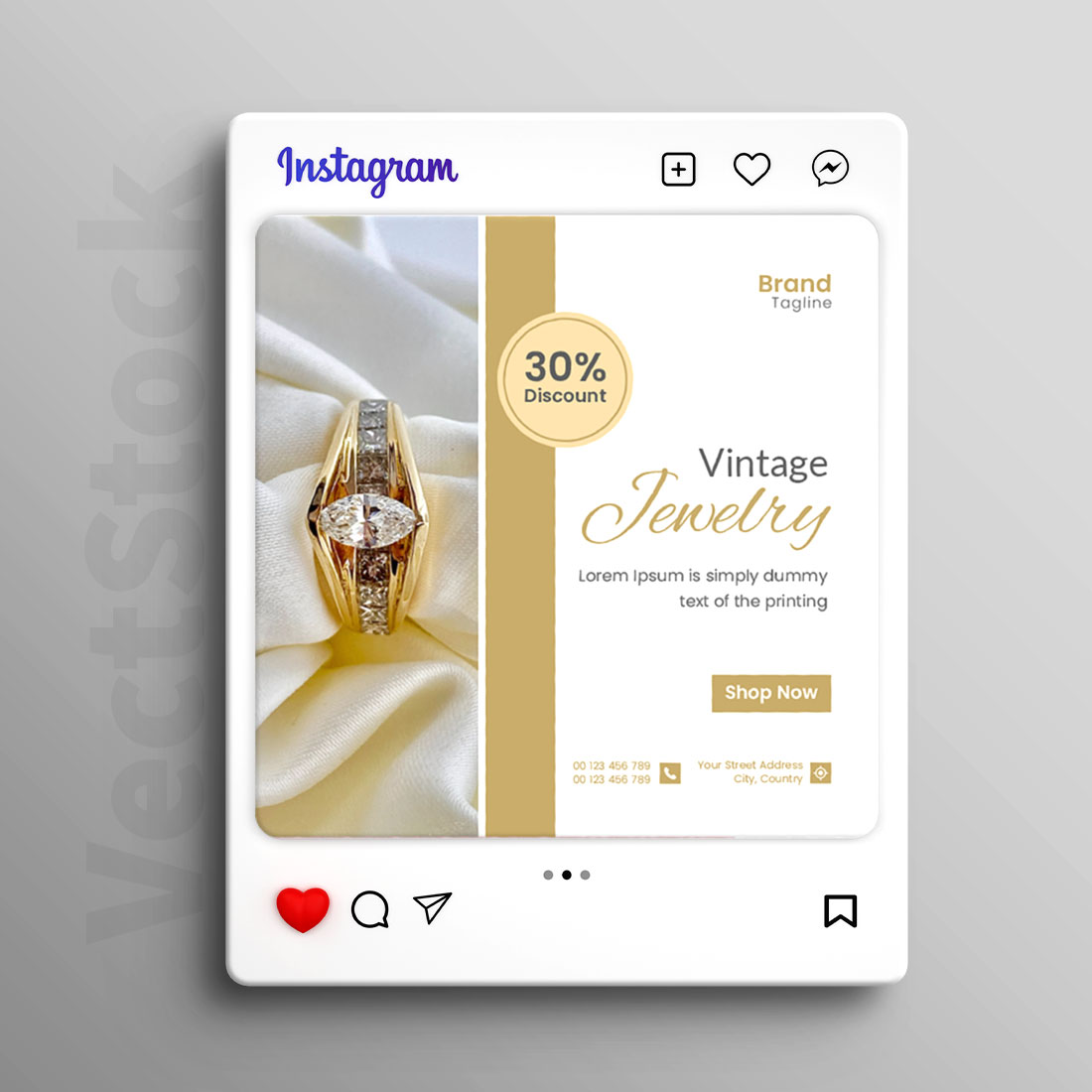 Jewelry collection beauty social media instagram post editable template preview image.