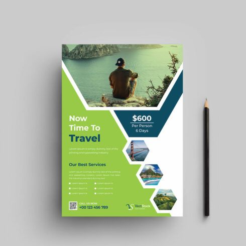Travel flyer design template cover image.