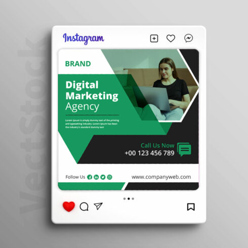 Digital marketing agency social media Instagram post and banner template design cover image.