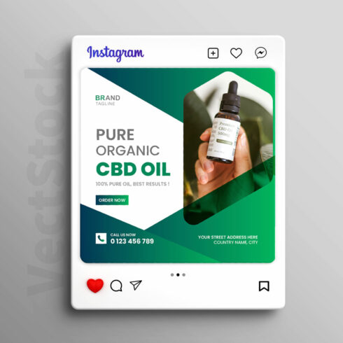 Hemp oil or cbd products social media post template cover image.