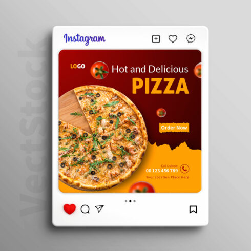 Hot pizza sale social media instagram post template cover image.