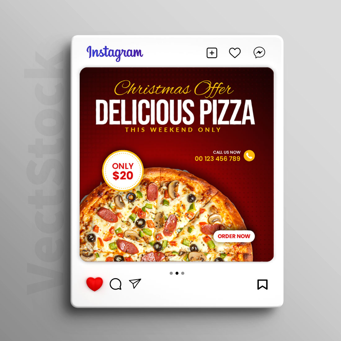 Delicious pizza social media Instagram post template preview image.