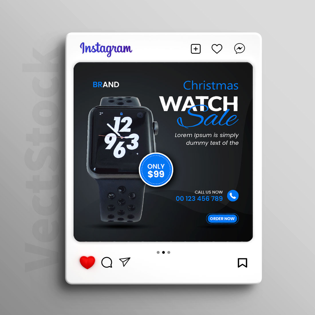 Classic watch brand product social media post banner template preview image.