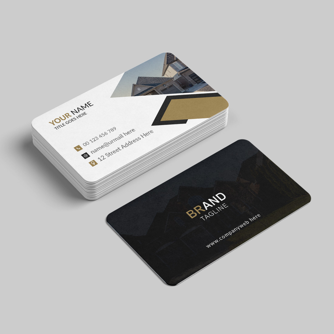 Real estate business card design template preview image.