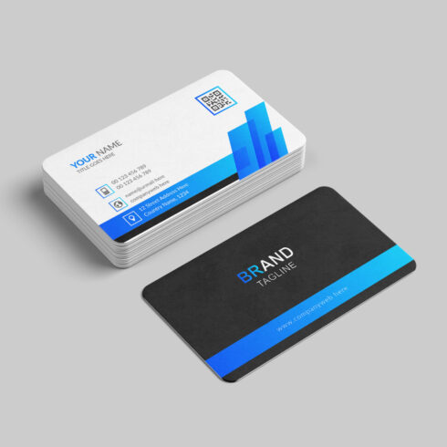 Professional blue business card design cover image.