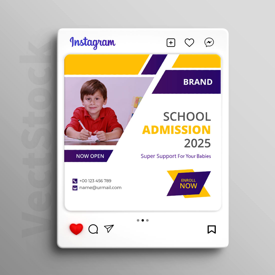 Kids school admission social media Instagram post and banner template design cover image.
