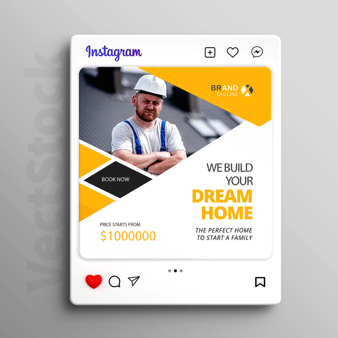 Construction social media Instagram post design and banner template cover image.