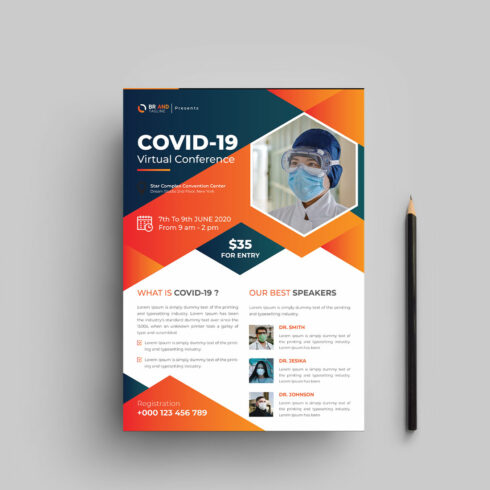 Covid-19 virtual conference flyer design template cover image.