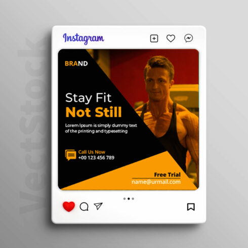 Gym fitness social media post template cover image.