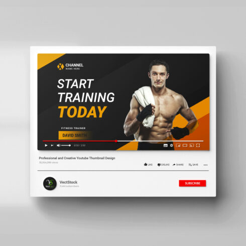 Fitness training Youtube thumbnail design template cover image.