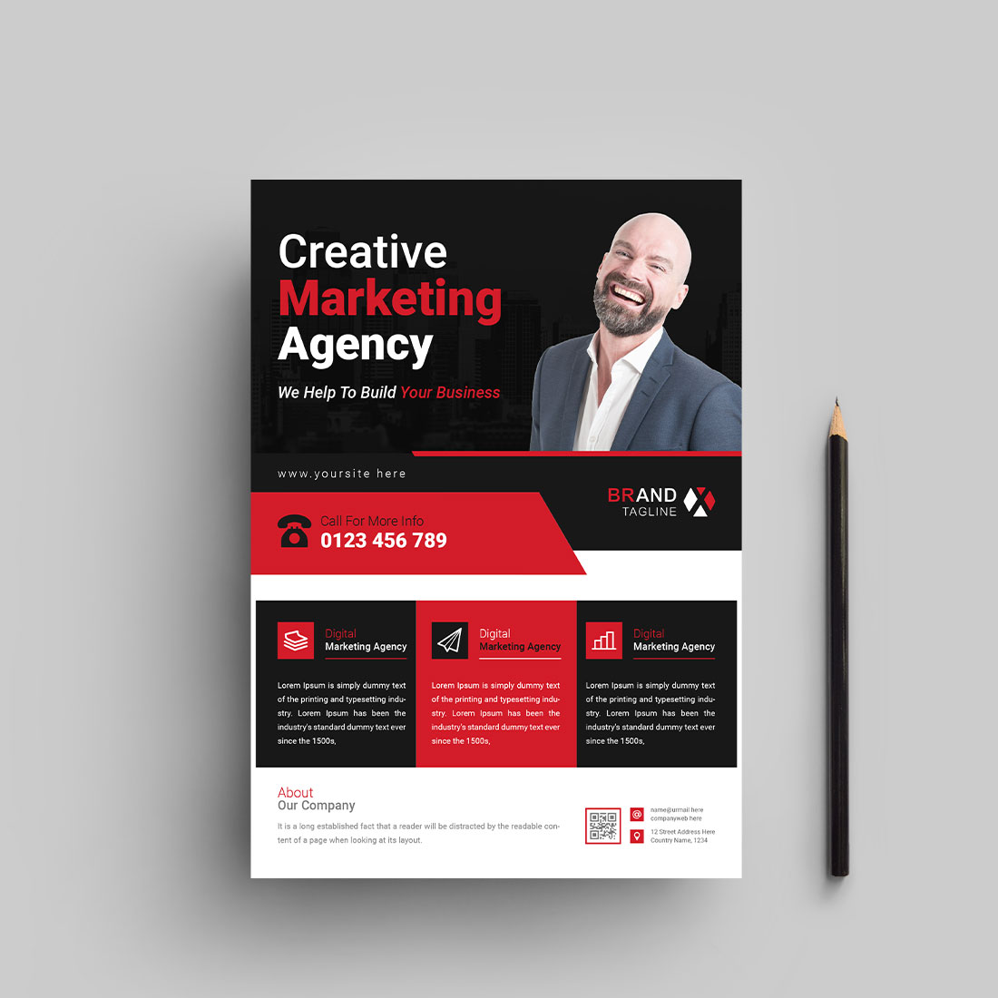 Business flyer template red color cover image.