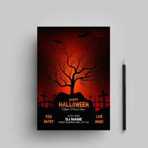 Happy Halloween flyer design template cover image.