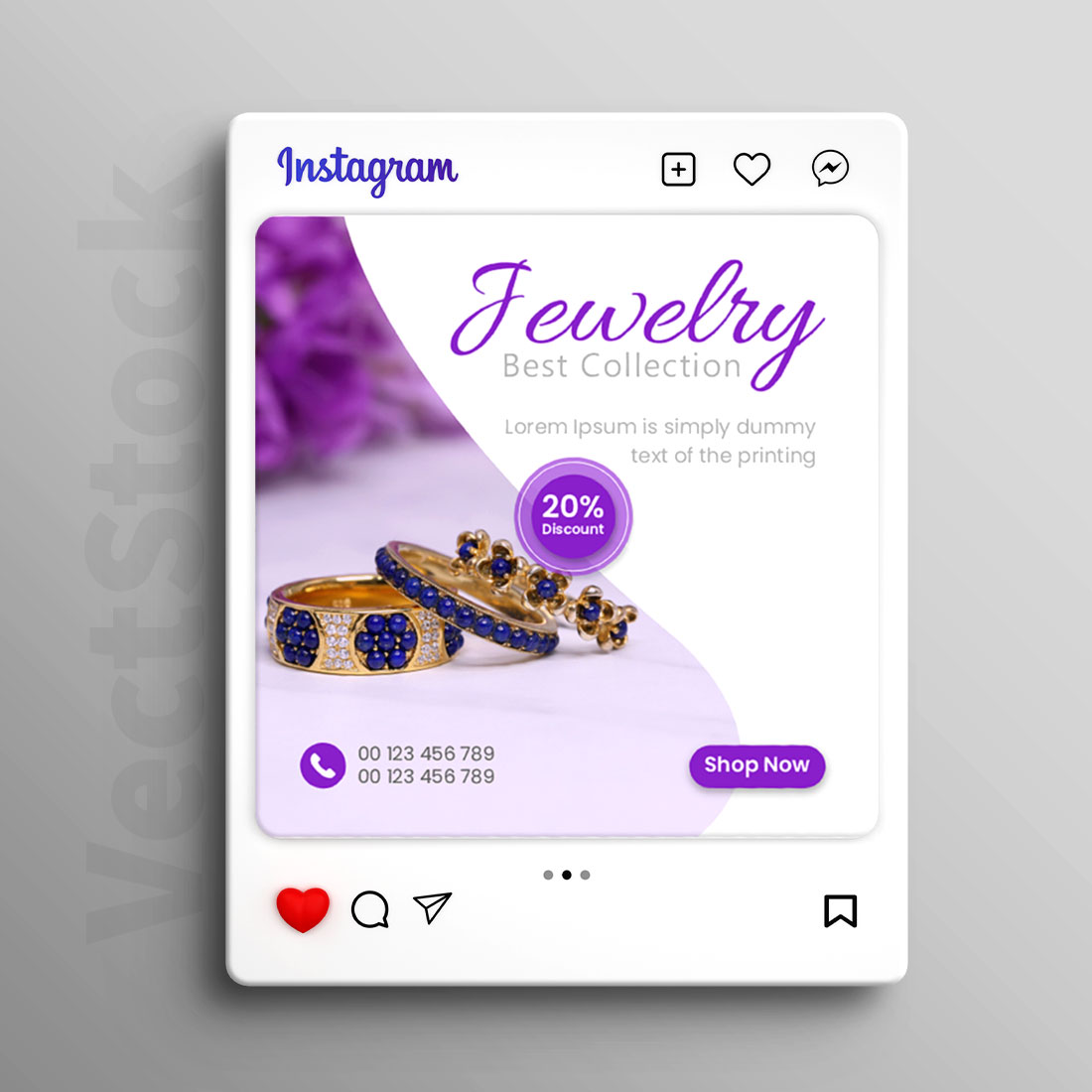 Jewelry products social media Instagram post banner template preview image.