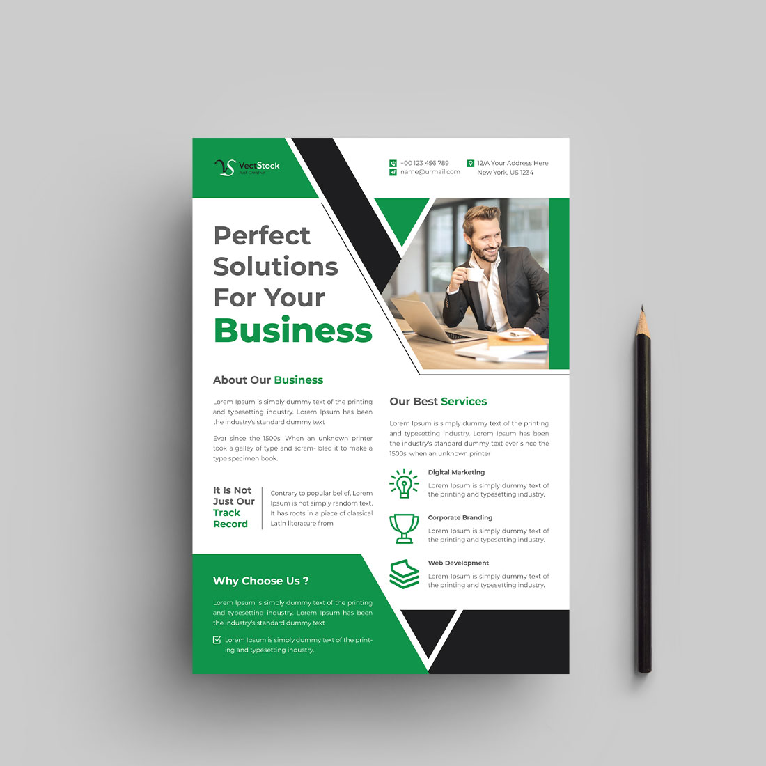 Business solutions flyer design template cover image.