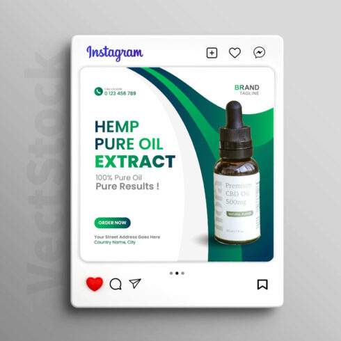 Cbd hemp oil social media post banner template cover image.