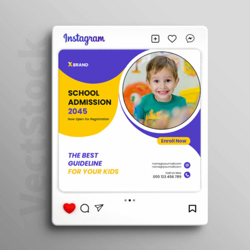 Kids admission social media Instagram post and banner template design cover image.