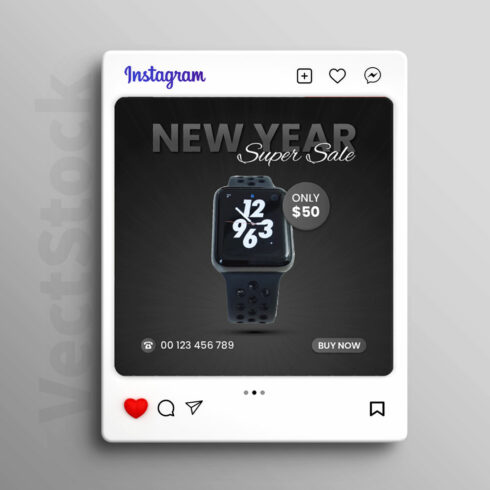 New year watch sale social media instagram post template cover image.