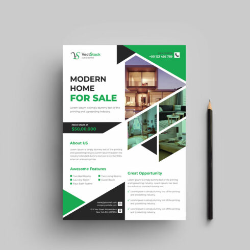Real estate business flyer design template cover image.