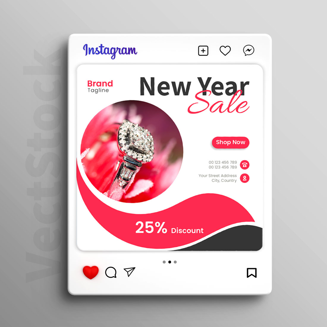 Jewelry promo beauty social media instagram post editable template preview image.