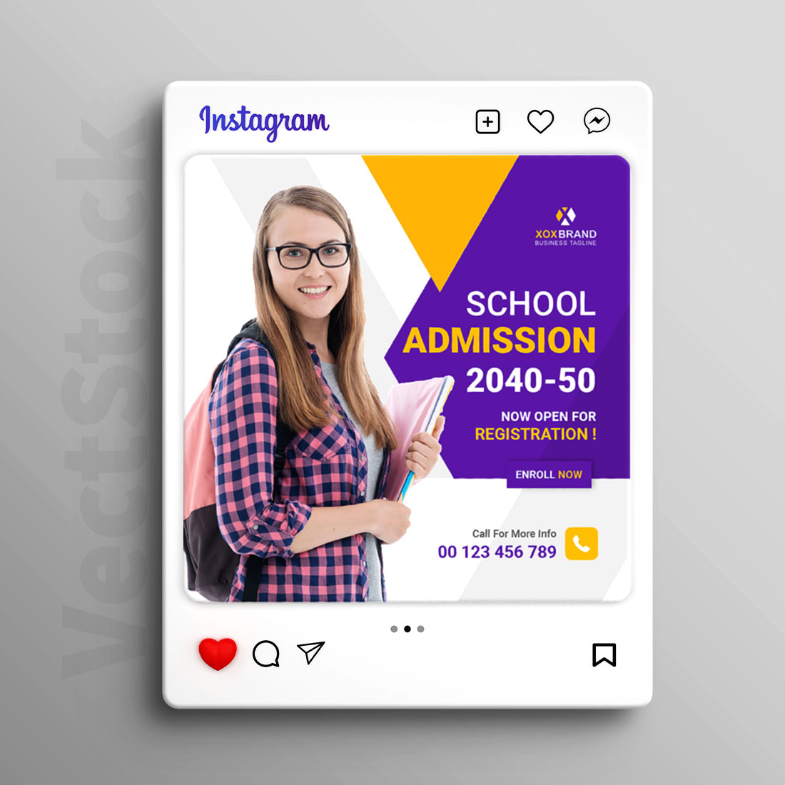 School admission social media post template cover image.