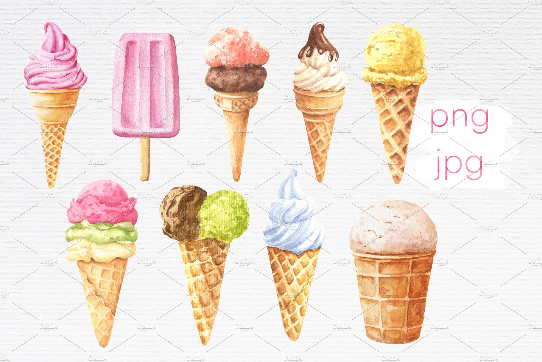 Watercolor Ice Cream preview image.