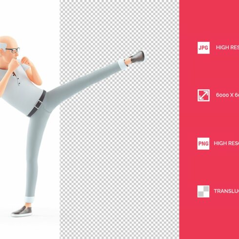 3D Senior Man Karate Kick cover image.