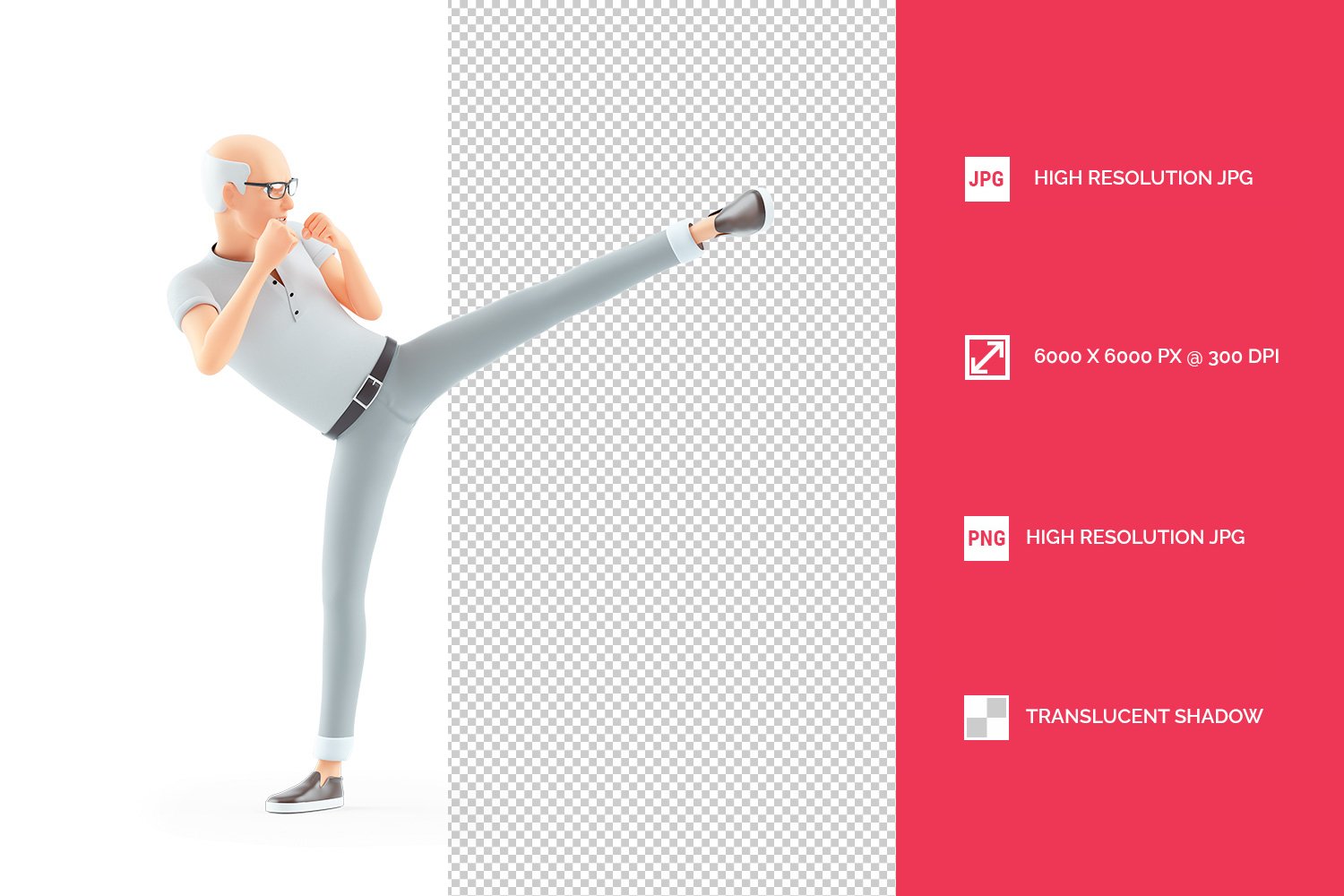 3D Senior Man Karate Kick cover image.
