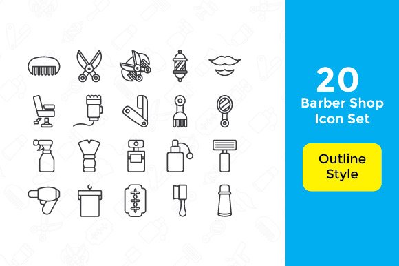 20 Barber Shop Icon Set preview image.