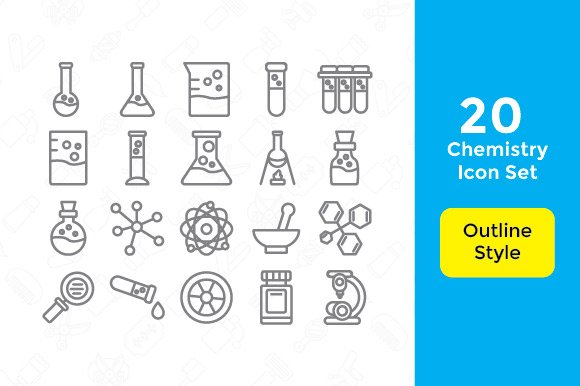 20 Chemistry Icon Set With 3 Styles preview image.