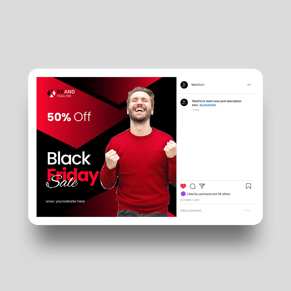 Black Friday social media post template preview image.