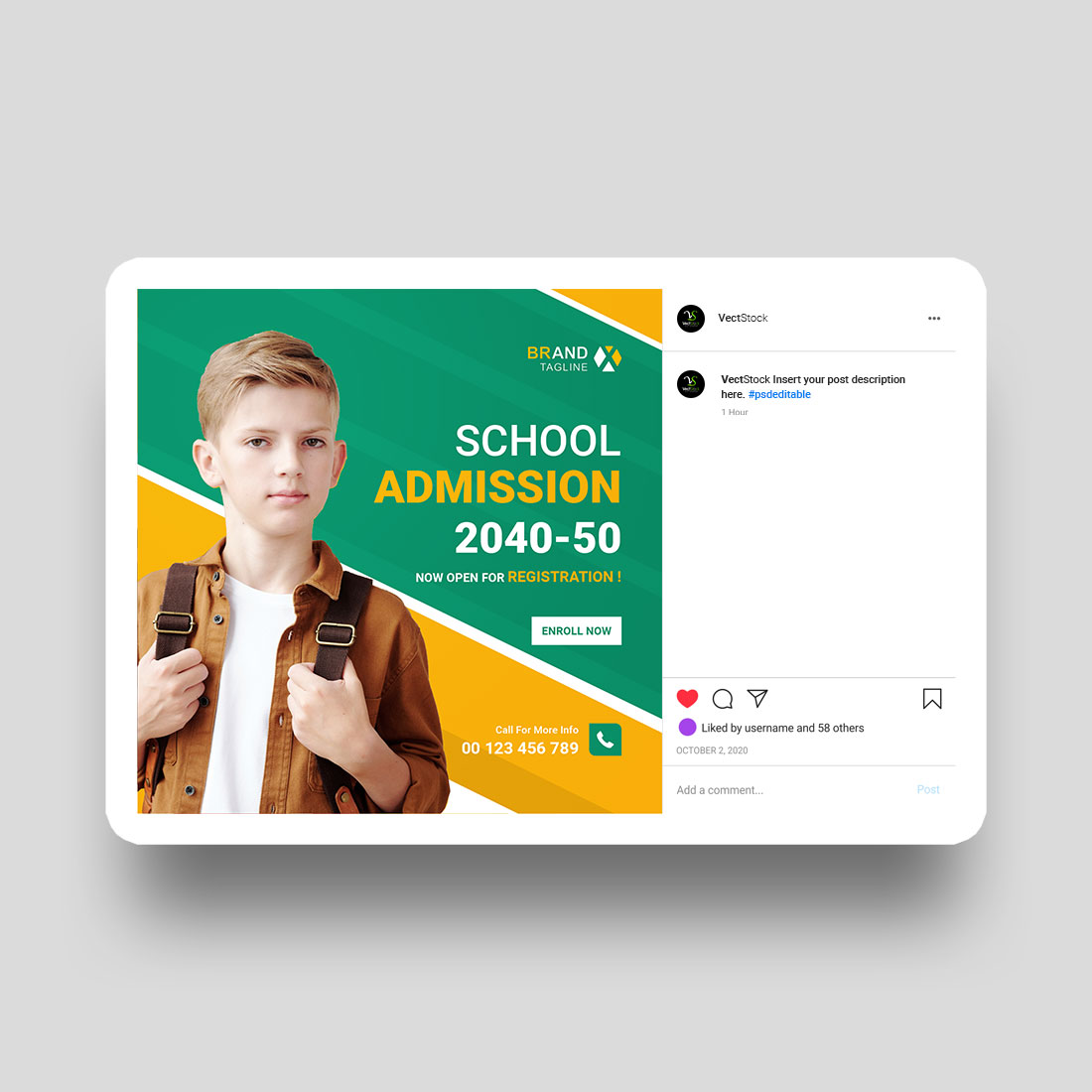 Admission social media post template preview image.