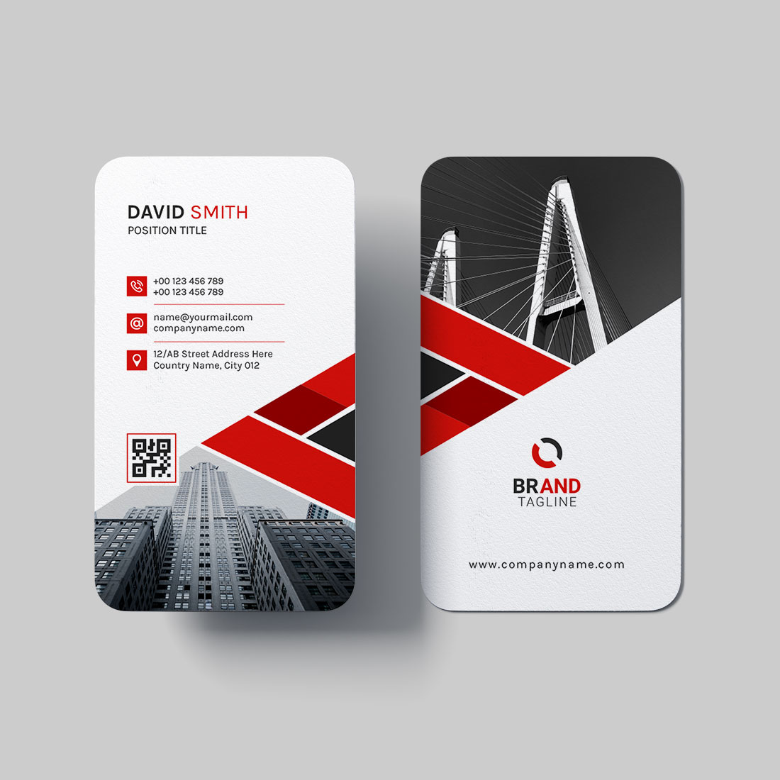 Creative and modern vertical business card design template preview image.