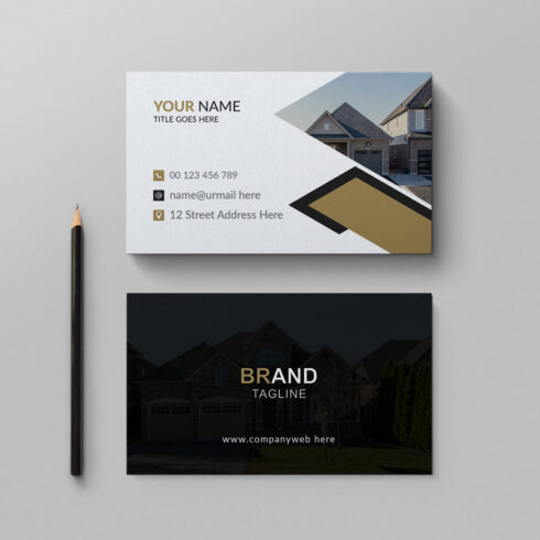 Real estate business card design template cover image.