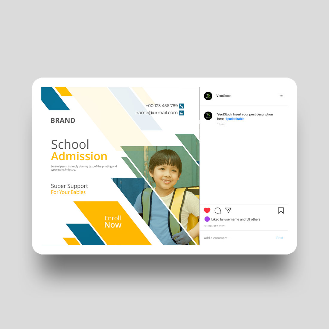 School admission social media Instagram post and banner template design preview image.