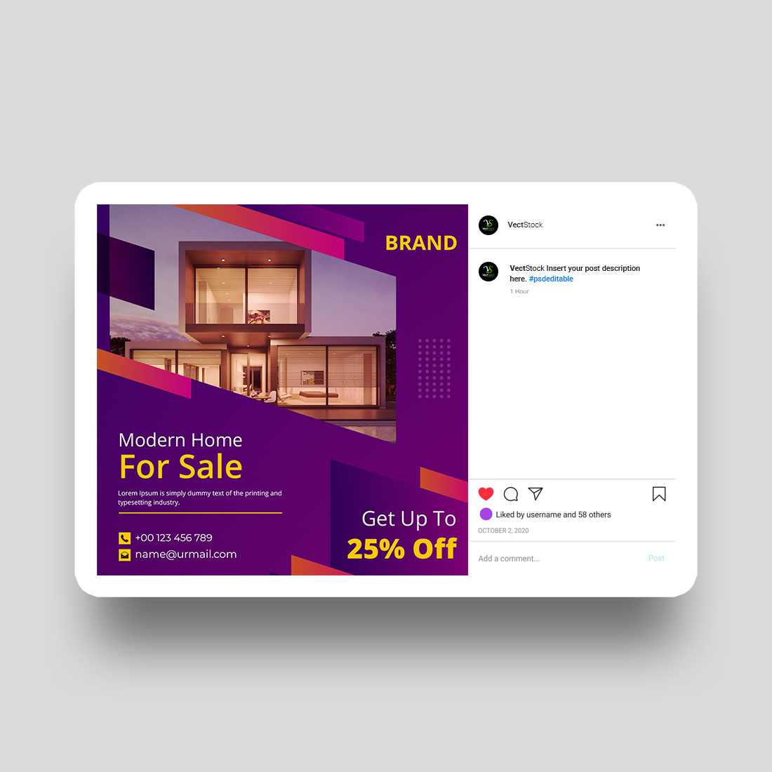Home sale social media Instagram post and banner template design preview image.
