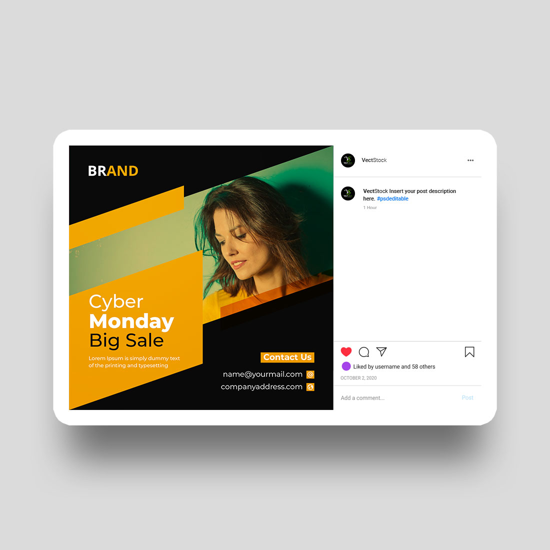 Cyber Monday sale social media Instagram post and banner template design preview image.
