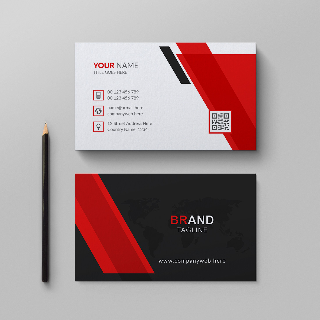 Red and black business card design cover image.