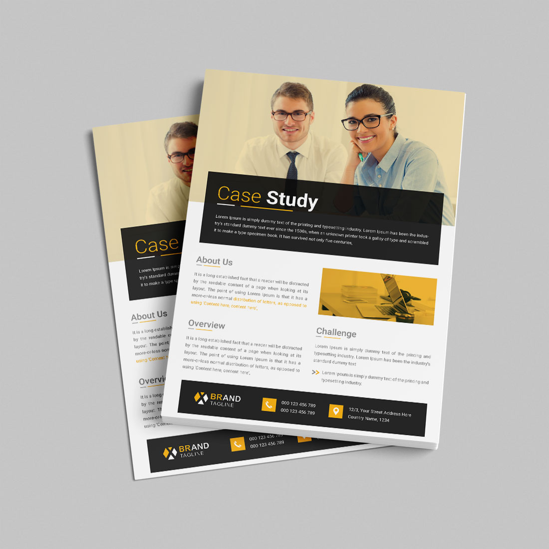 Business case study flyer design template preview image.