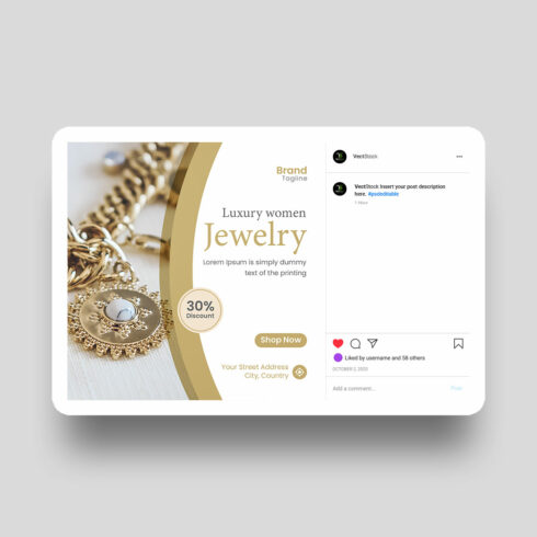 Fashion model and jewelry sale for social media instagram post web banner cover image.