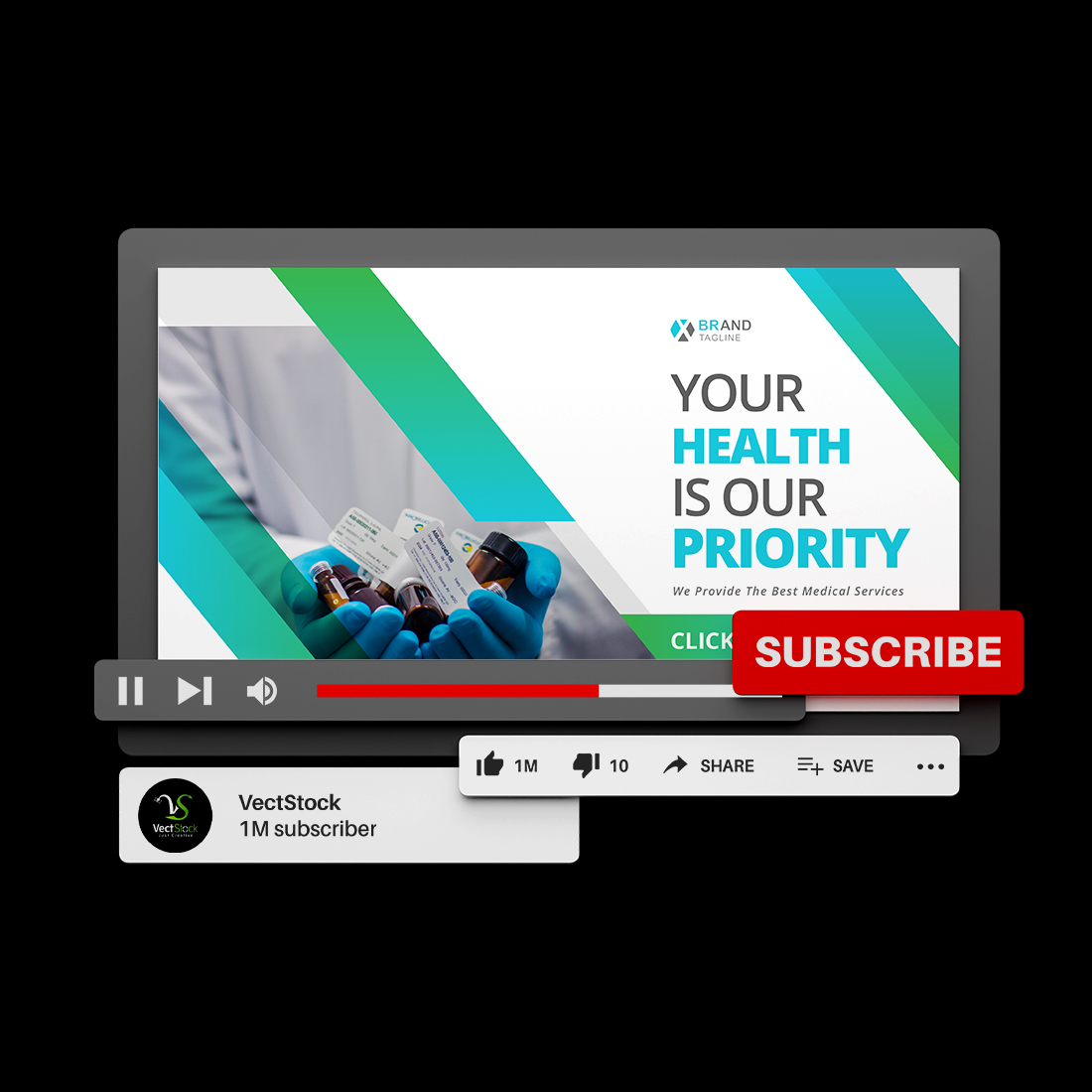 Medical health care Youtube thumbnail and social media banner design template preview image.