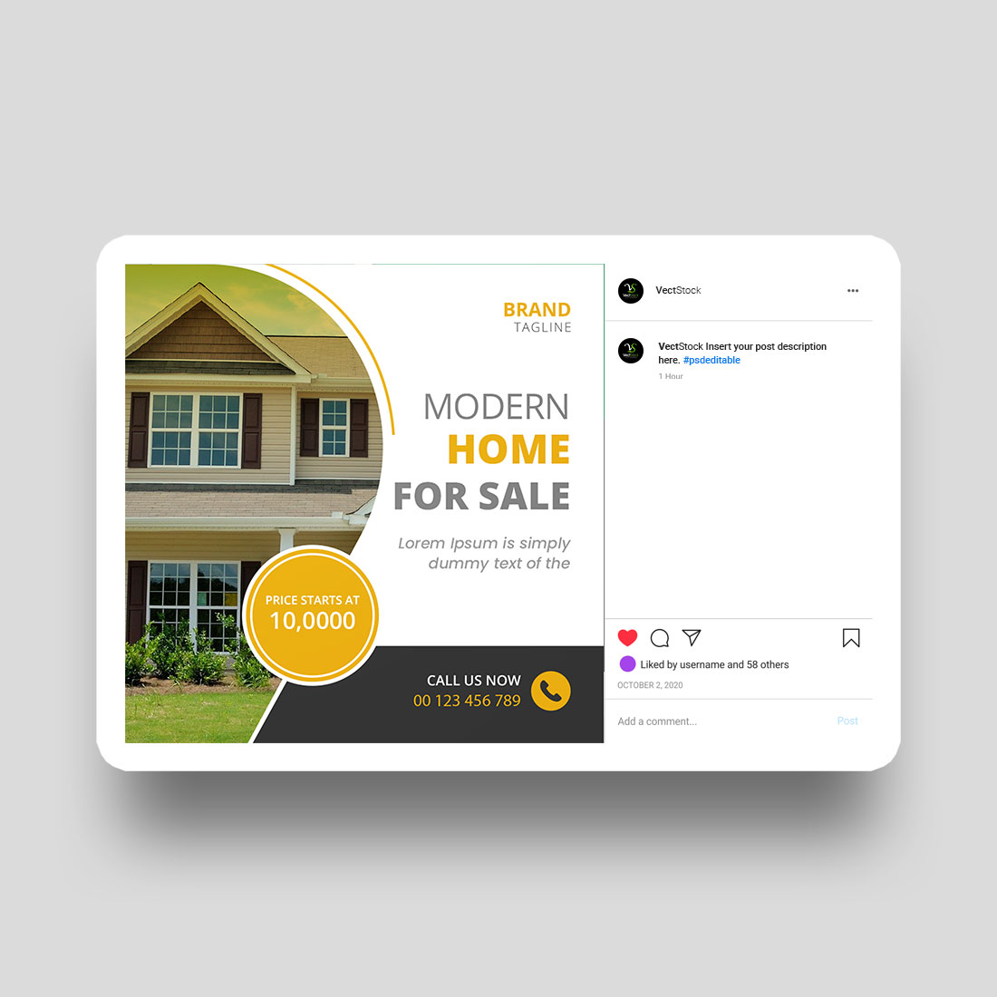 Real estate home sale social media instagram post template preview image.