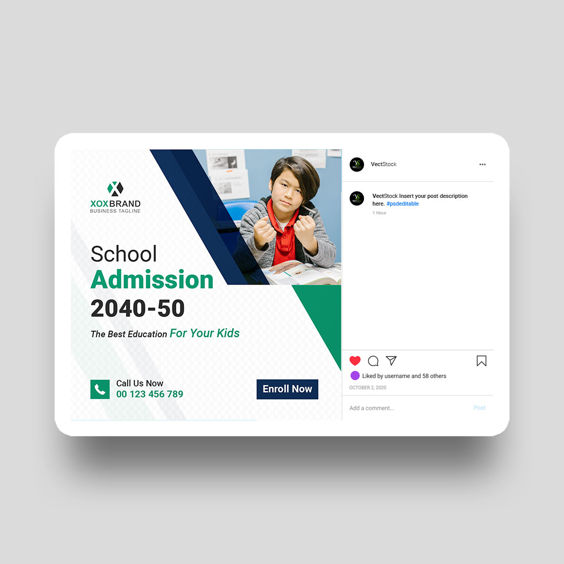 School admission social media Instagram post preview image.